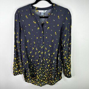 Womens gray floral long sleeve 3/4 tunic shirt blouse size size medium‎